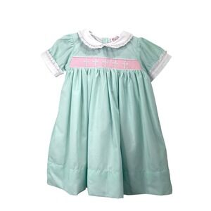 NEW‎ The Smocking Place Cross Smocked Seafoam Ruffle Dress Size 5 baptism easter